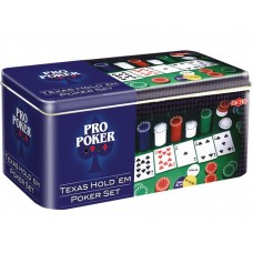 Набор для Покера Pro Poker Texas Holdem на 200 фишек без номинала в жестяной коробке (Texas Holdem Poker Set, Tactic)