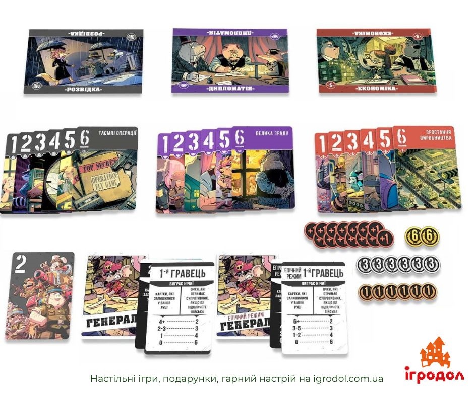 Звірі на Війні: Невидимі фронти UA | Ігродол настільна гра Звірі на Війні: Невидимі фронти - зображення компонентів