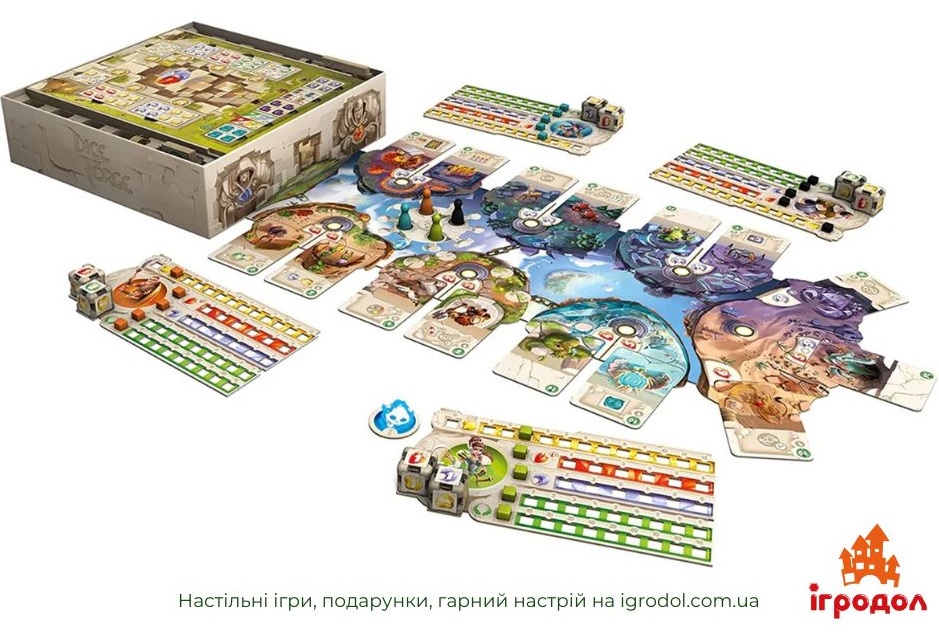 Игра Dice Forge UA | Игродол Настольная игра Грани Судьбы - изображение компонентов украинского издания