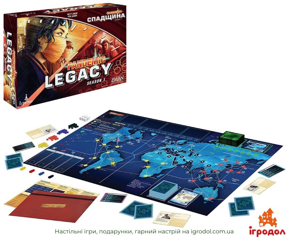Гра Пандемія: Спадщина перший сезон UA | Ігродол Настільна гра Пандемія: Спадщина перший сезон українською - зображення компонентів