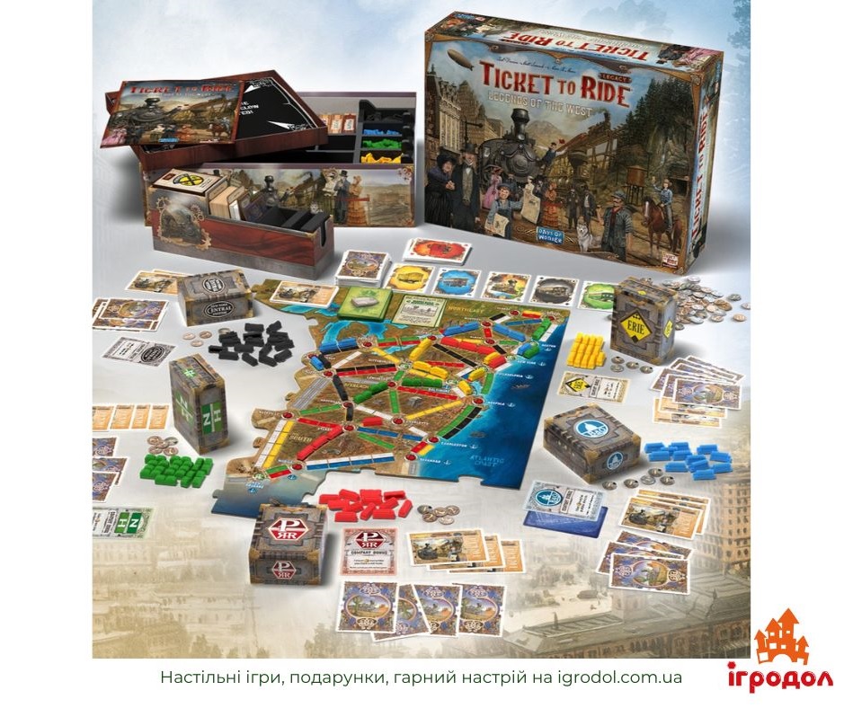Ticket to Ride Legacy: Legends of the West UA | Ігродол Настільна гра Ticket to Ride Legacy: Legends of the West - зображення ігрових компонентів