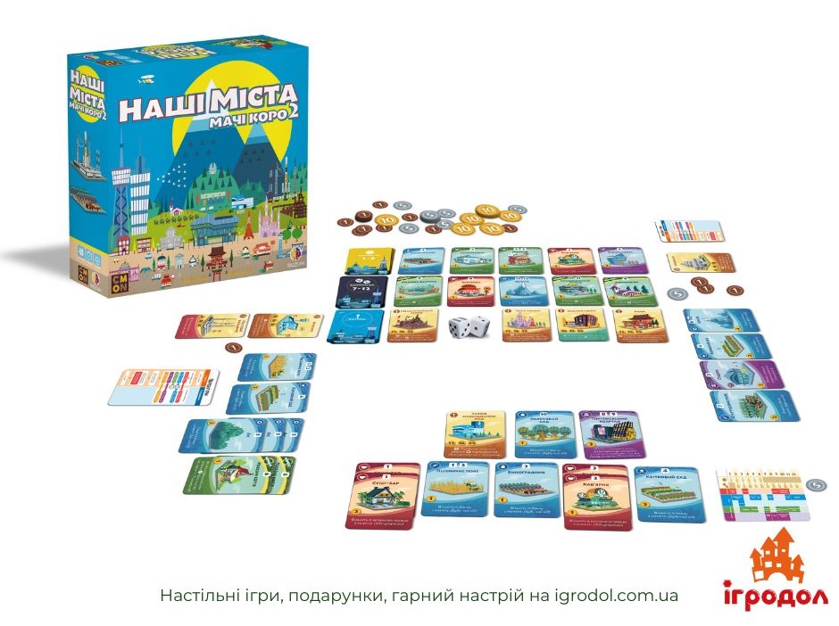 Гра Machi Koro 2 UA | Ыгродол Настінна гра Machi Koro 2 (українською) - зображення компонентів