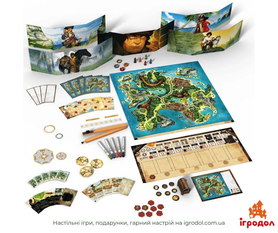 Игра Treasure Island UA | Игродол Настольная игра Treasure Island на украинском - изображение компонентов игры